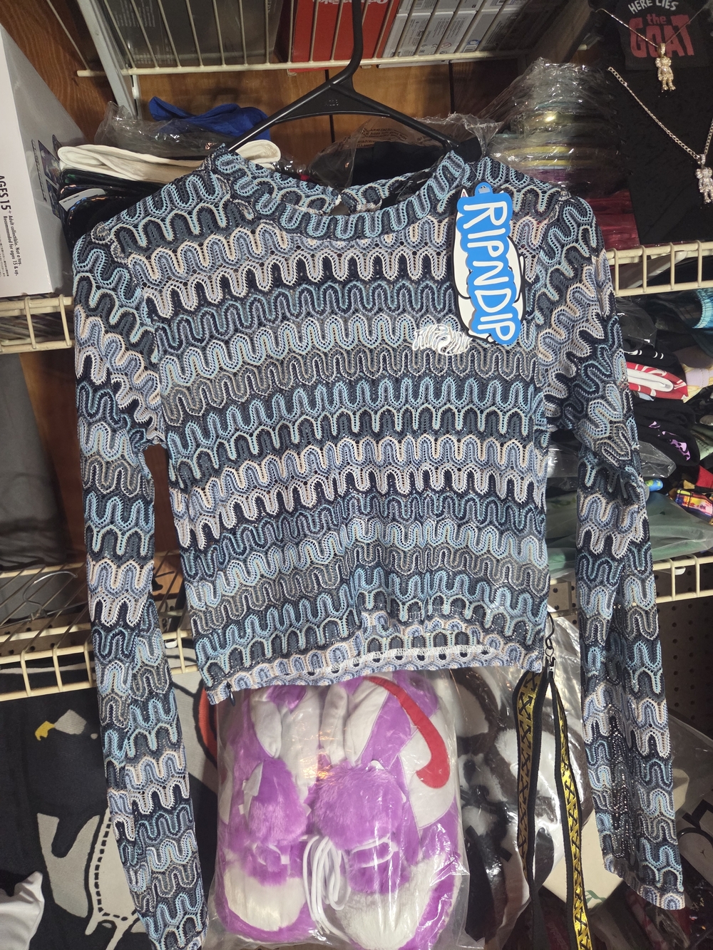 RIPNDIP Blue & Black Wavy Mesh Long Sleeve Crop Top